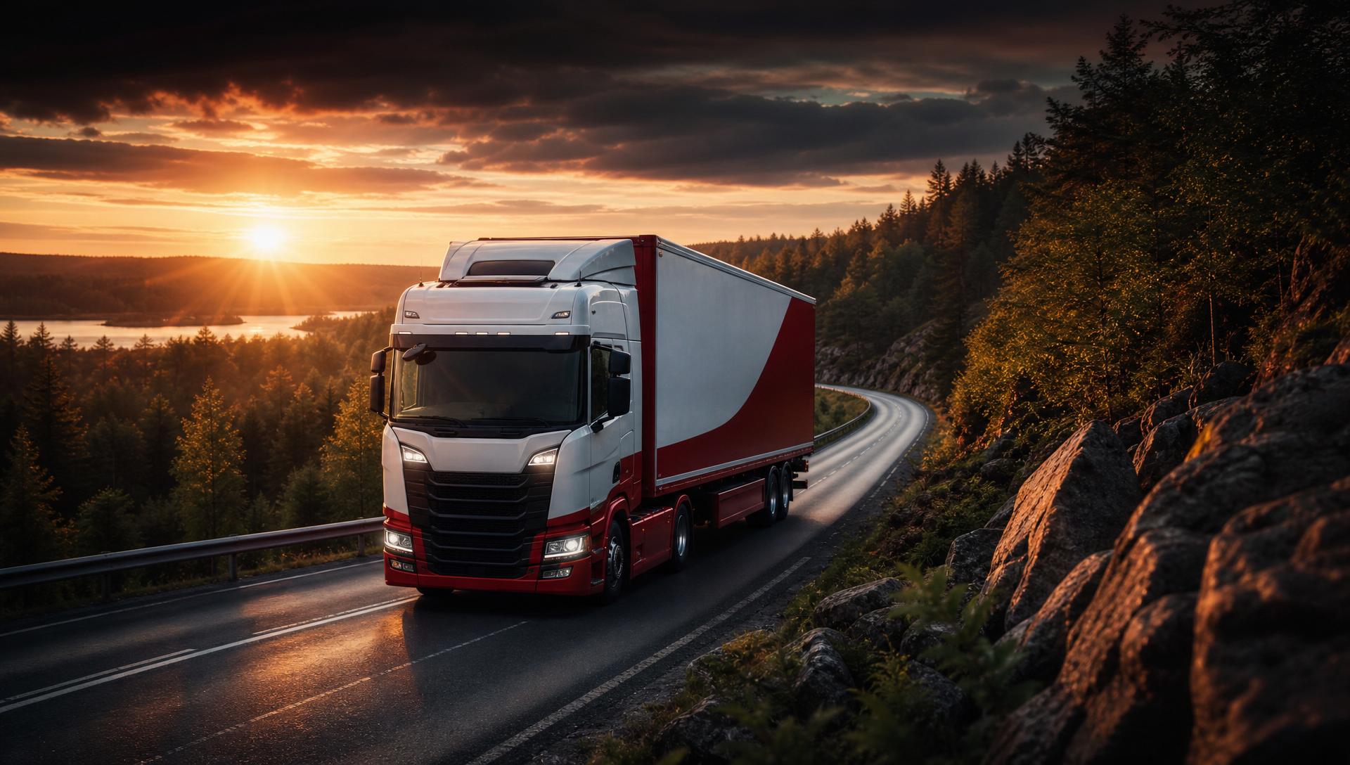 Lastbil från Formosa Transport & Bemanning på svensk landsväg utanför Örebro